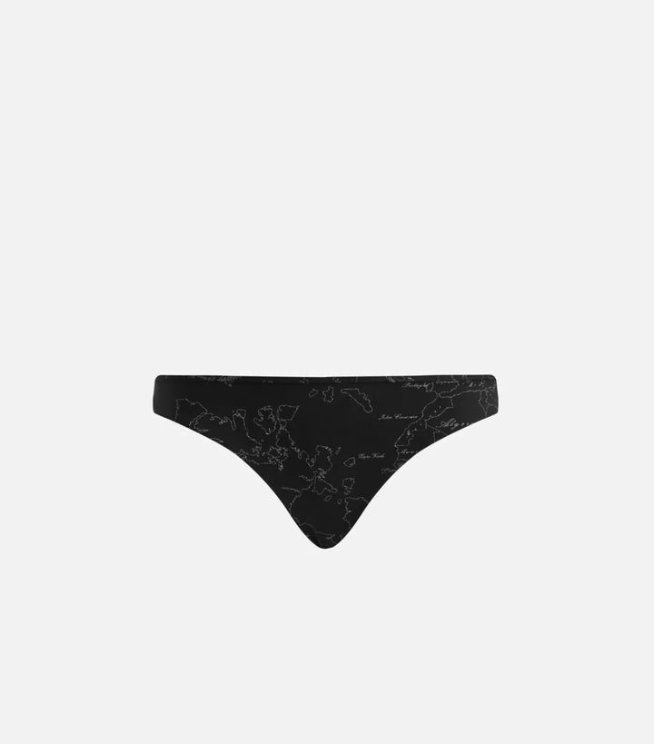 Alviero Martini Prima Classe - Bikini - Triangolo con incrocio + Slip mare modello brasiliana Geo Filetto Lamè Nero