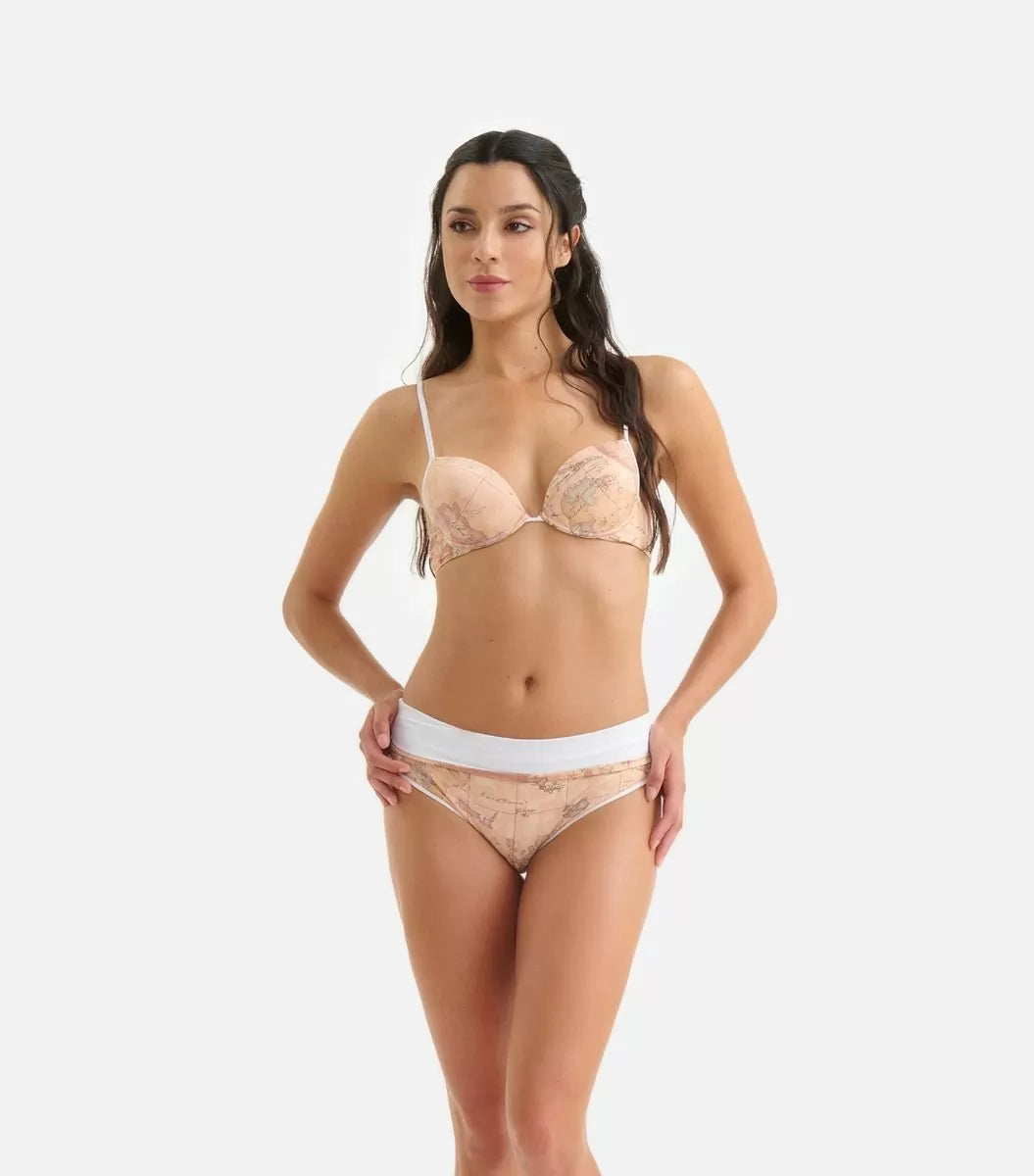 Alviero Martini Prima Classe - Bikini - Reggiseno mare push-up + Slip mare con risvolto stampa Geo Classic