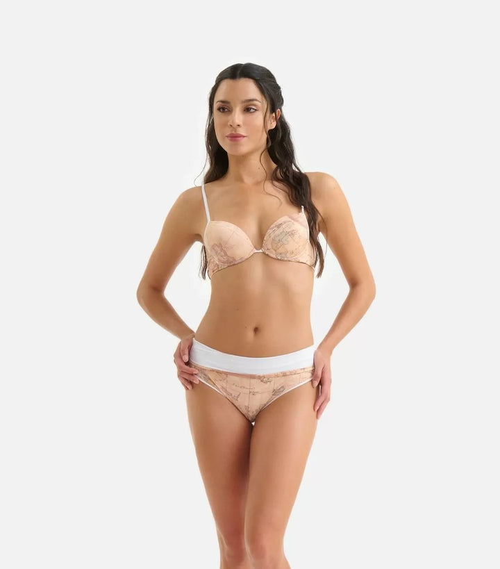 Alviero Martini Prima Classe - Bikini - Reggiseno mare push-up + Slip mare con risvolto stampa Geo Classic