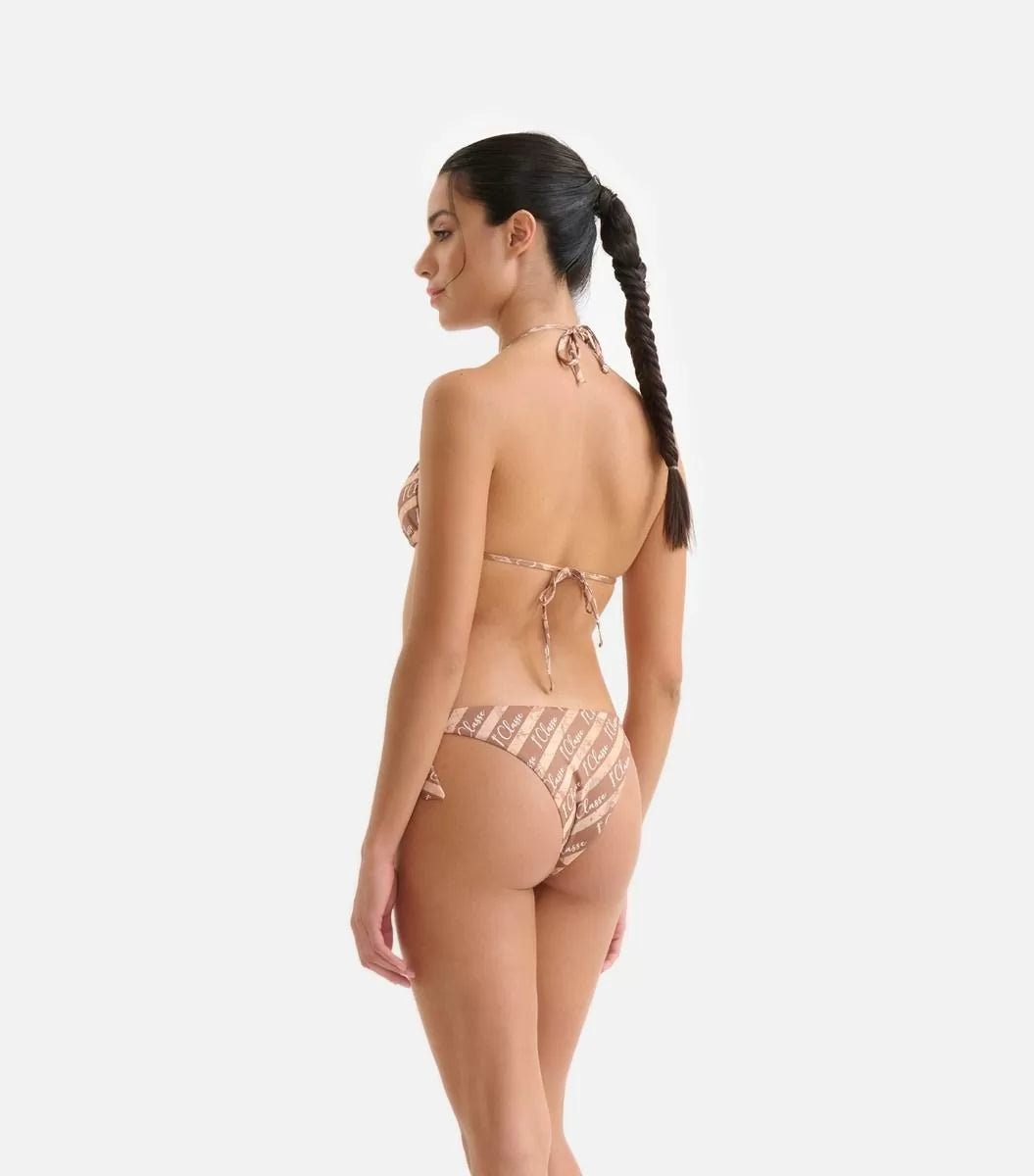 Alviero Martini Prima Classe - Bikini -  triangolo  + Slip mare brasiliano motivo righe e logo Noce