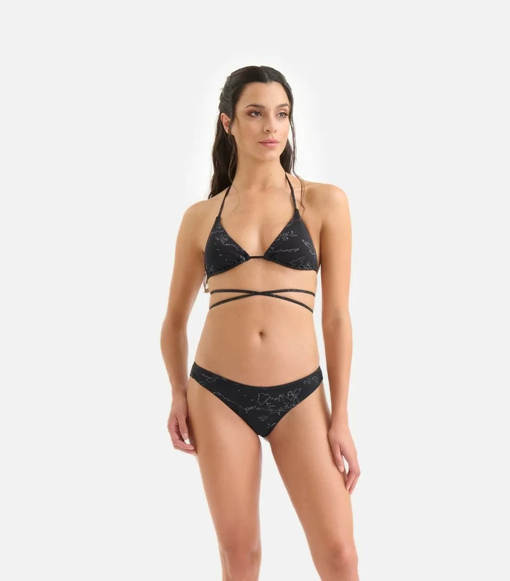 Alviero Martini Prima Classe - Bikini - Triangolo con incrocio + Slip mare modello brasiliana Geo Filetto Lamè Nero