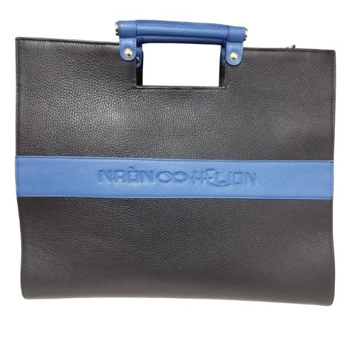 Borsa Helion Modello Classic Nera e Blu in Pelle Made In Italy