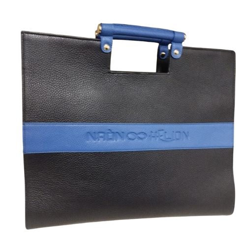 Borsa Helion Modello Classic Nera e Blu in Pelle Made In Italy