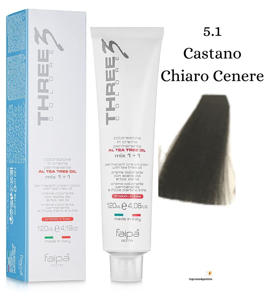 Three3 Colore Tintura 120ML 5.1 Castano Chiaro cenere Faipa