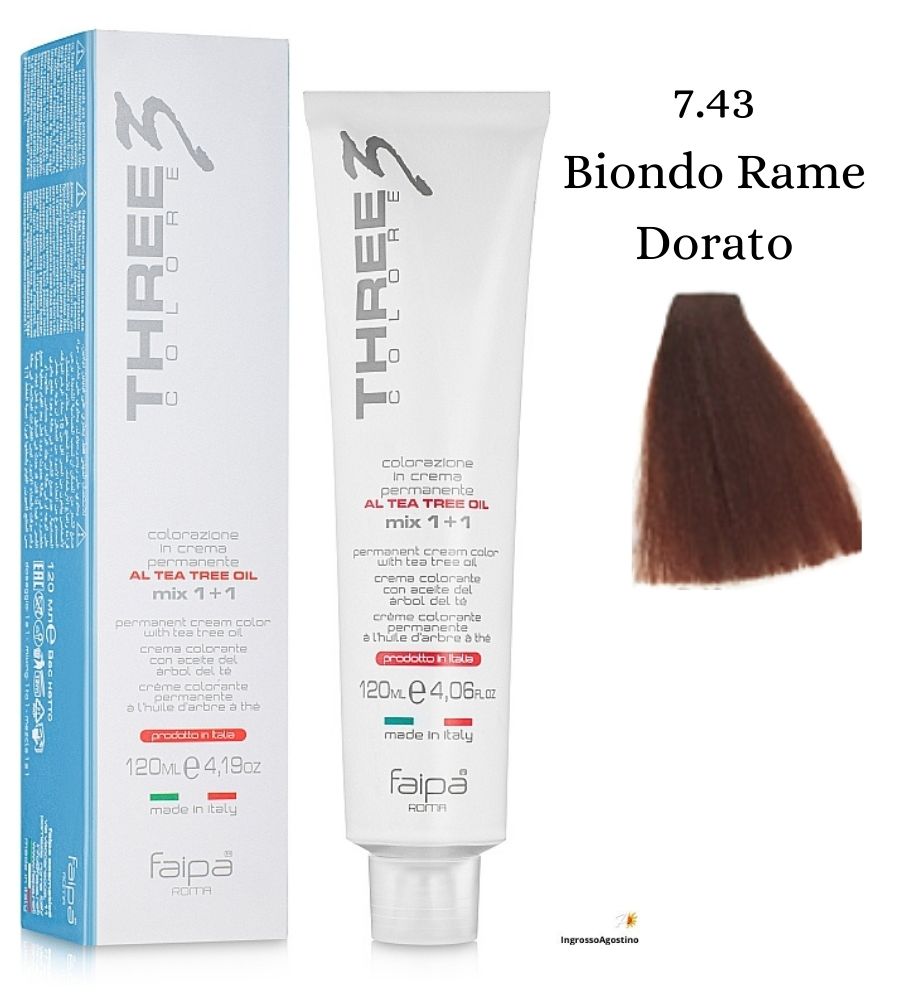 Three3 Colore Tintura 120ml 7.43 Biondo Rame Dorato Faipa