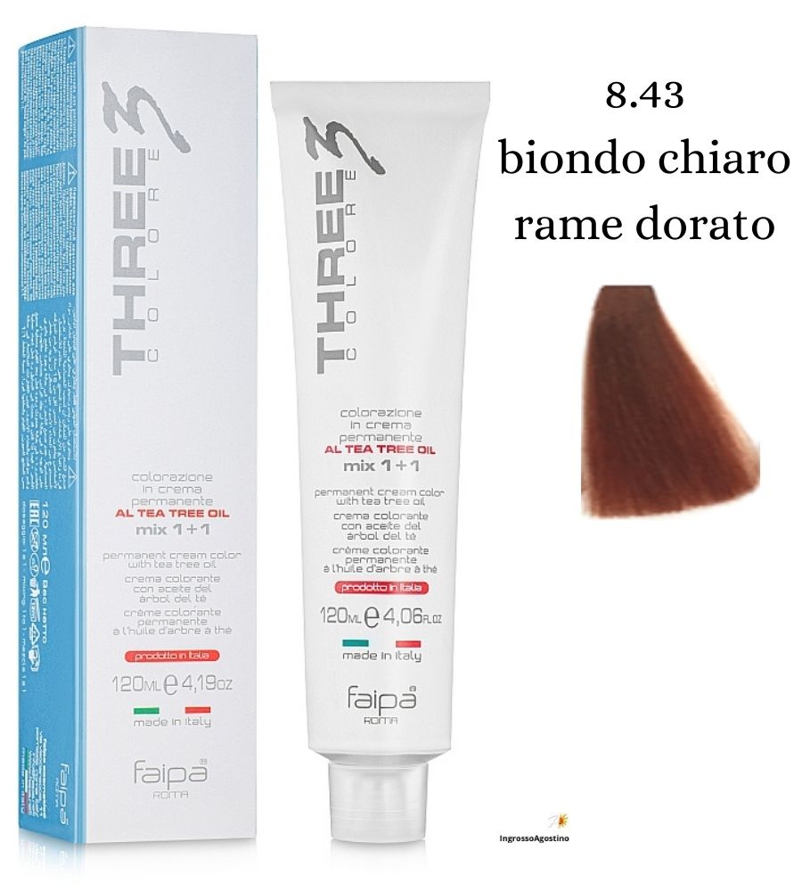 Three3 Colore Tintura 120ML 8.43 Biondo Chiaro Rame Dorato FAIPA