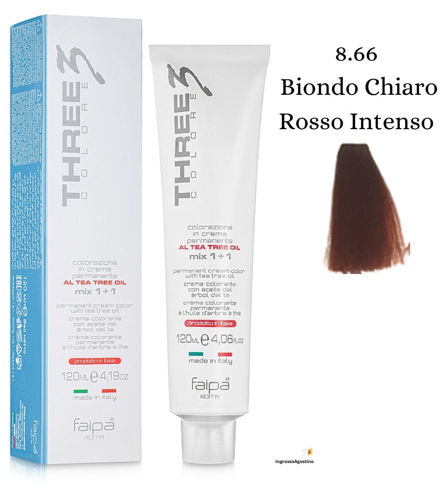 Three3 Colore Tintura 120ml Faipa 8.66 Biondo Chiaro Rosso Intenso