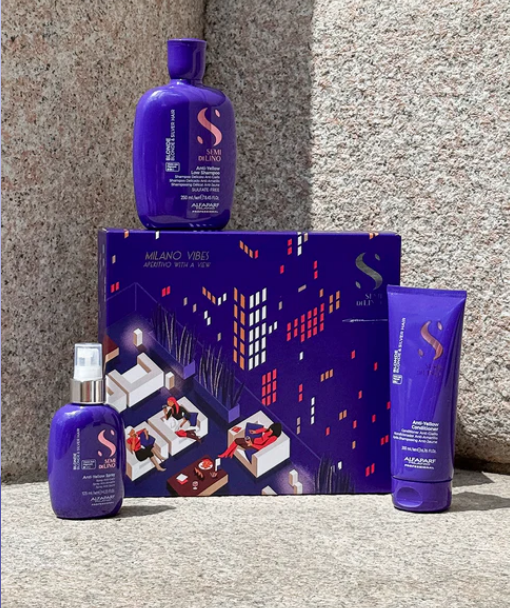 Alfaparf Milano - Semi di Lino Holiday Set Blonde / Per capelli biondi e silver - Anti-Yellow Low Shampoo + Anti-Yellow Conditioner + Anti-Yellow Spray