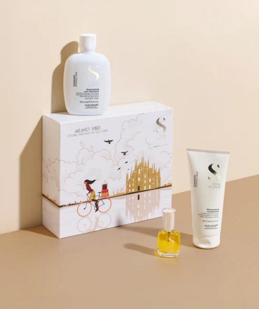 Alfaparf Milano - Semi di Lino Holiday Set Diamond / Per Capelli Normali - Illuminating Low Shampoo + Illuminating Conditioner + Cristalli Liquidi