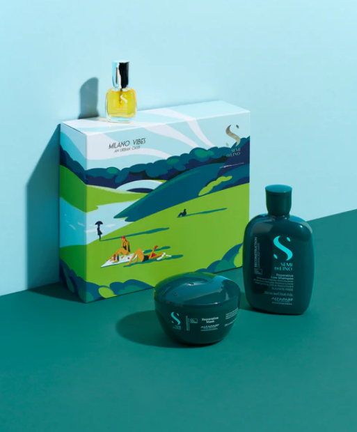 Alfaparf Milano - Semi di Lino Holiday Set Reconstruction / Per capelli danneggiati - Reparative Low Shampoo + Reparative Mask + Cristalli Liquidi