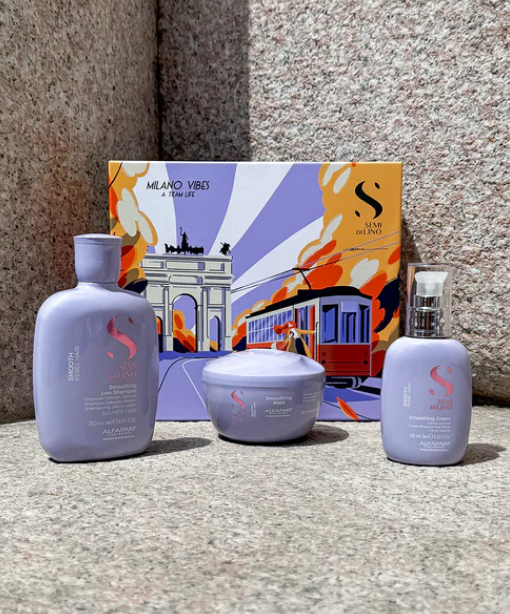 Alfaparf Milano - Semi di Lino Holiday Set Smooth / Per capelli ribelli - Smoothing Low Shampoo + Smoothing Mask + Smoothing Cream