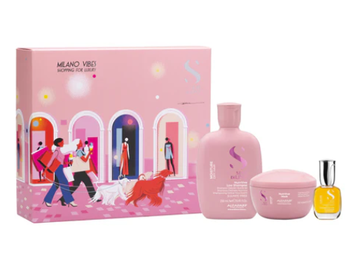 Alfaparf Milano - Semi Di Lino Moisture Kit - Semi di Lino Holiday Set - Nutritive Low Shampoo + Nutritive Mask + Cristalli Liquidi