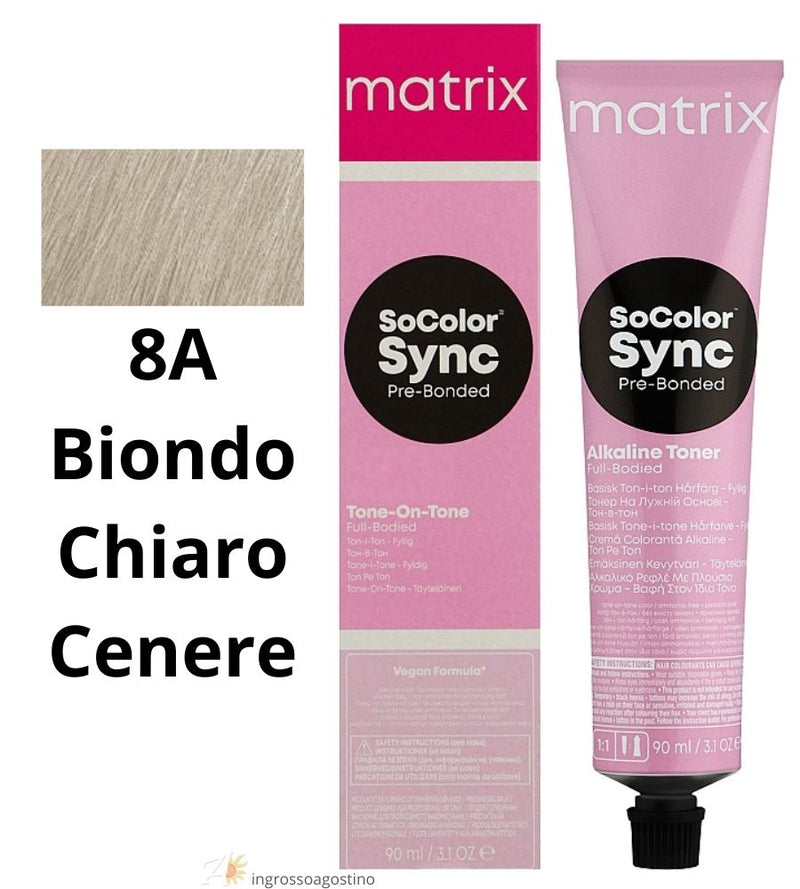 Tintura SoColor Sync Pre-Bonded Matrix 90ml 8A Biondo Chiaro Cenere