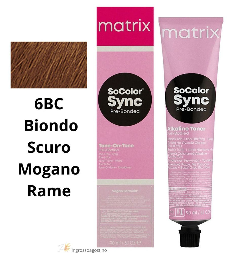 Tintura SoColor Sync Pre-Bonded Matrix 90ml 6BC Biondo Scuro Mogano Rame