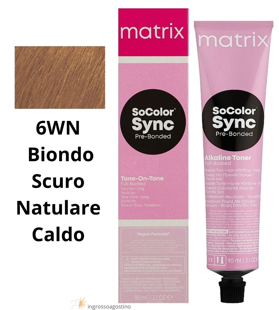 Tintura SoColor Sync Pre-Bonded Matrix 90ml 6WN Biondo Scuro Natulare Caldo