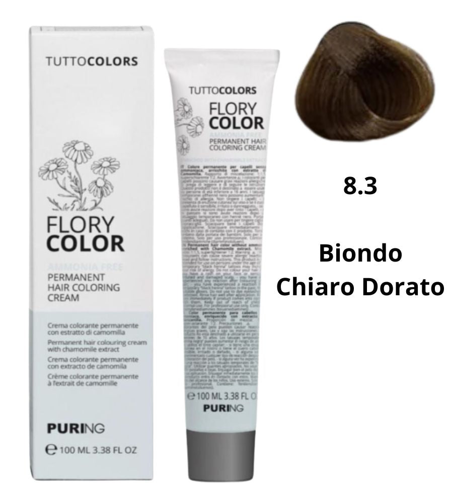 Flory Color Ammonia Free Hair Dye 100ml 8.3 Light Golden Blonde