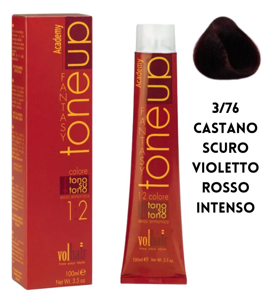 Tintura Tone Up Volhair Academy 100ml 3/76 castano scuro violetto rosso intenso