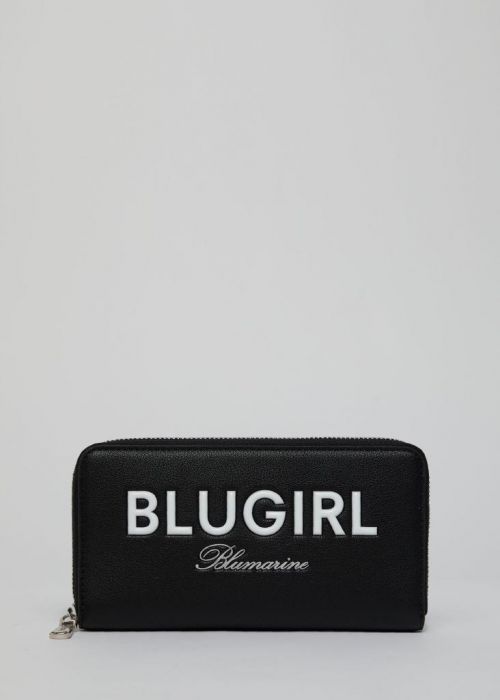 Blugirl Blumarine Portafoglio Zip XL Nero Con Logo Bianco