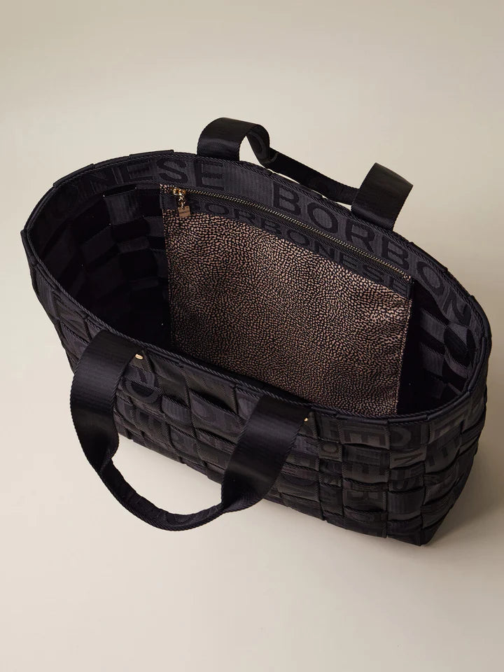 Borbonese Strapcycle Large Shopping Bag Di Nylon Intrecciato